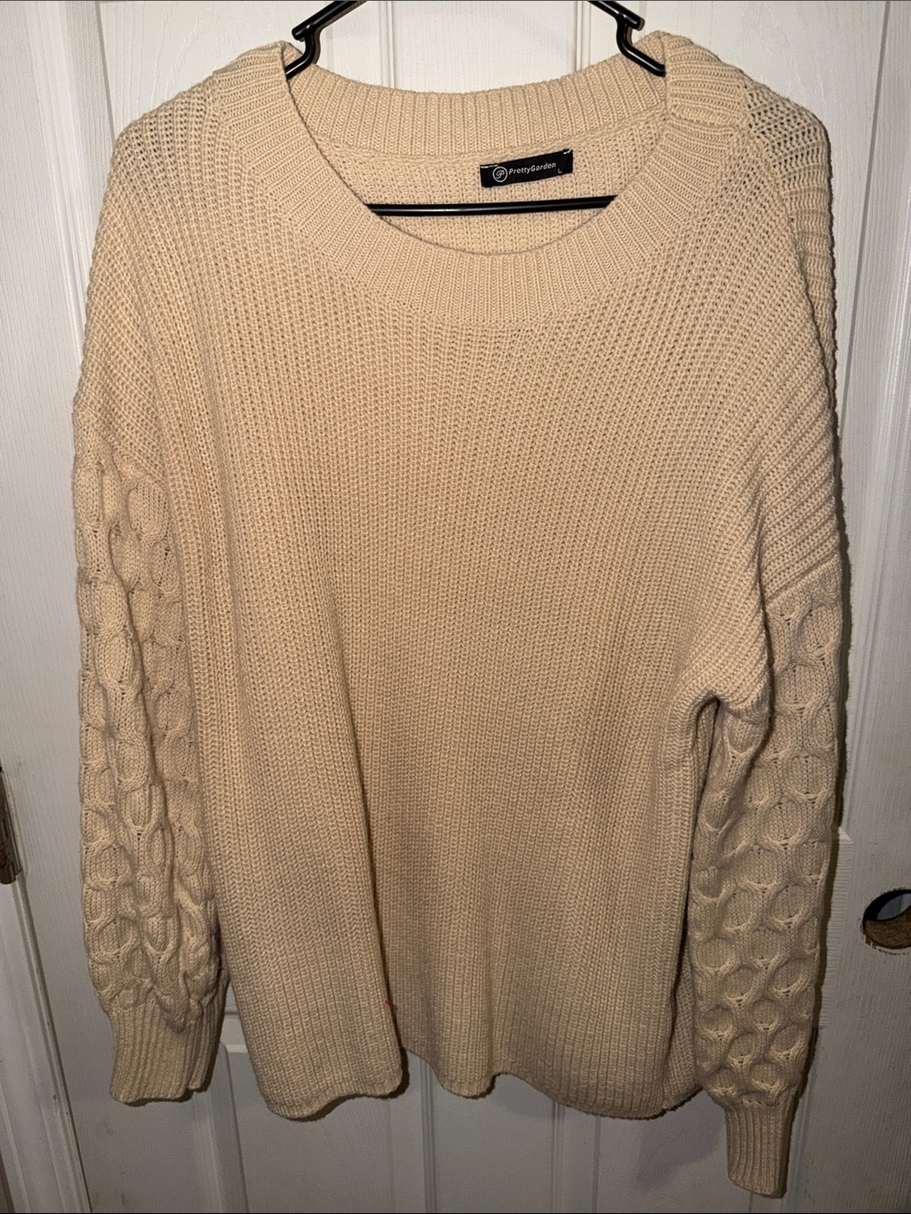 Ivory Cable-Sleeve Crewneck Sweater by Forever 21